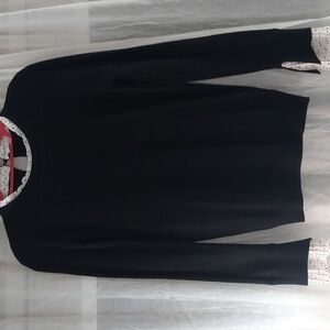 Vila Milano polk-a-dot Long Flute Ruffle Sleeve Knit Black Sweater M